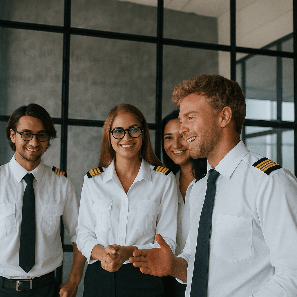 Flight school pilots gathering for an open house
